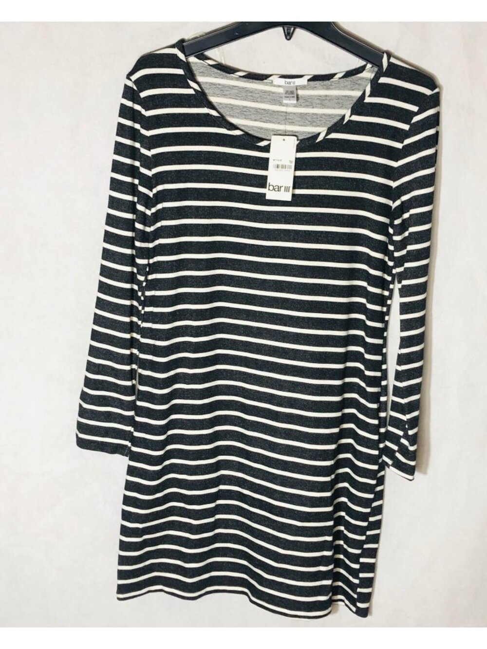 bar111 dress stripped new tags black white long sleeve rayon knee large READ